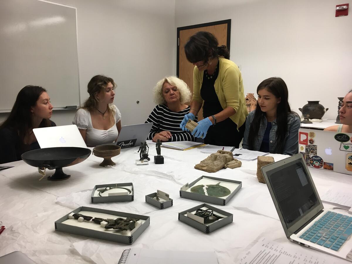 Lisa Pieraccini and a team of students study the Etruscan material at the Hearst Museum